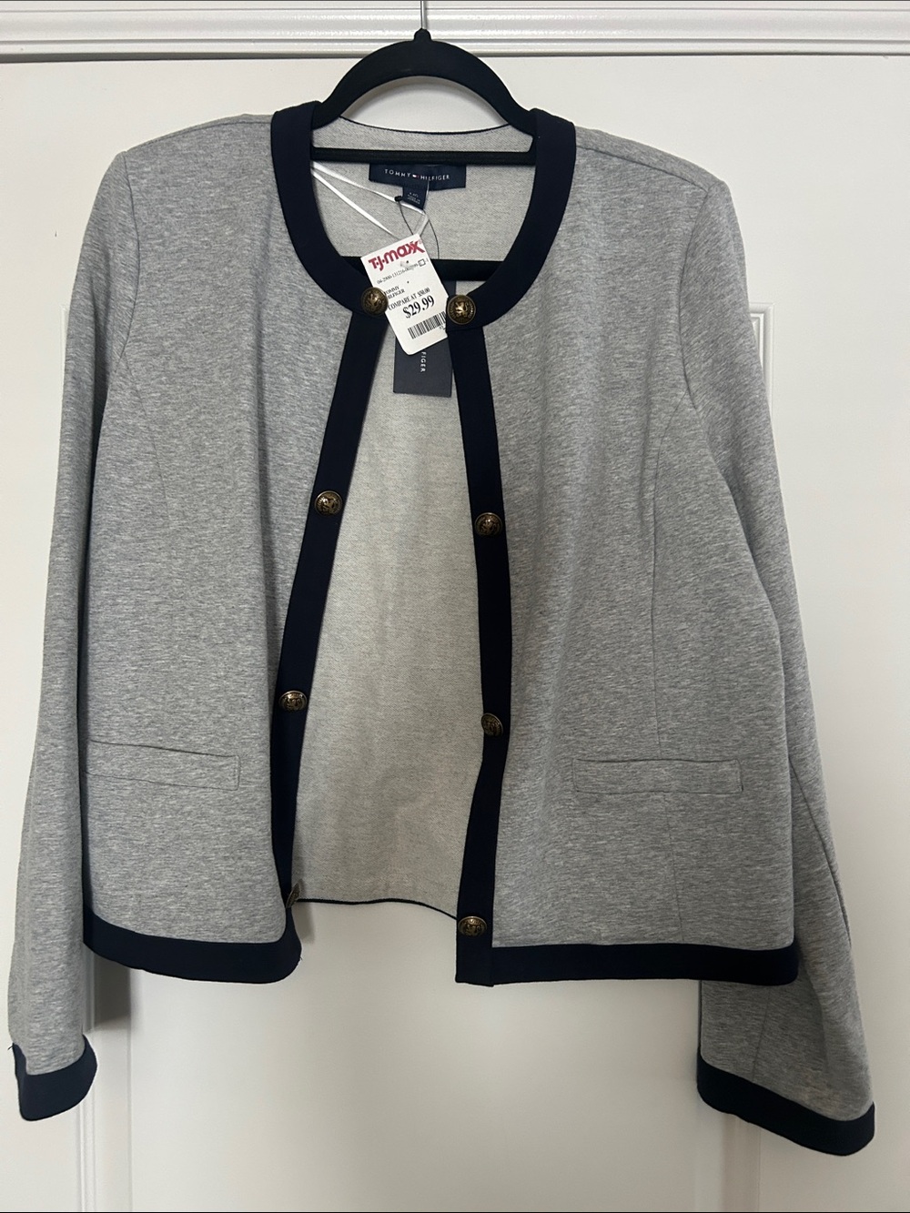 Tommy Hilfiger Light Gray Cardigan with Navy Trim